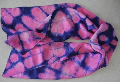 Indigo overdye 2 - bright pink silk scarf