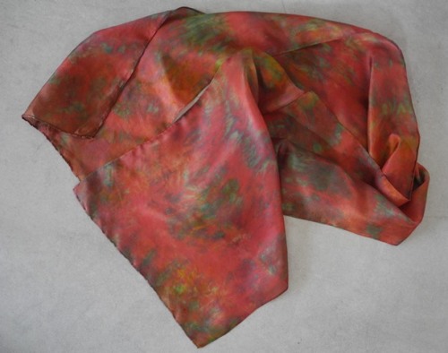 Indigo overdye - small scarlet silk scarf
